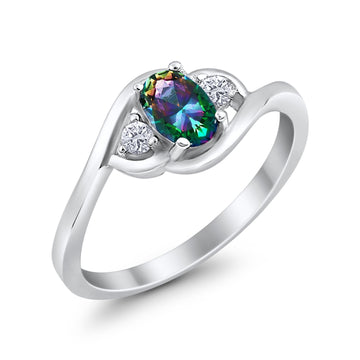 Wedding Ring Oval Cut Simulated Rainbow CZ 925 Sterling Silver